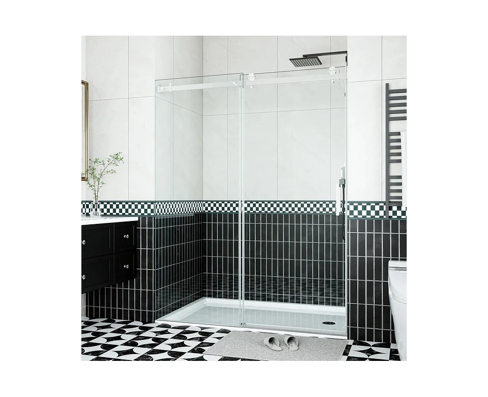 gaomon Shower Door, 44-48" W × 76" H Frameless Sliding Shower Door,Waterproof Glass Shower Door with Stainless Steel Handle and Seal Strip, 5/16"