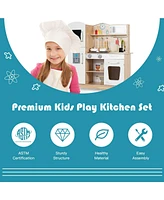 Wooden Kids Pretend Kitchen Playset with Cooking Utensils, Lights, and Sounds