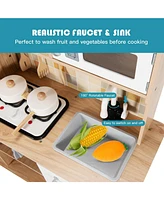Wooden Kids Pretend Kitchen Playset with Cooking Utensils, Lights, and Sounds