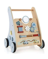 Costway Wooden Baby Walker Push & Pull Walker with Multi-Activity Learning Center