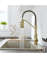 Flynama Pull out Touchless Single Handle Kitchen Faucet with MotionSense In Brushed Gold