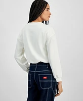Planet Heart Juniors' Bubble Hem Varsity Crewneck Sweatshirt