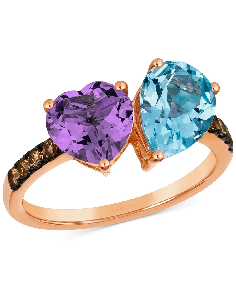 Le Vian Blue Topaz (2 ct. t.w.), Amethyst (1-1/4 ct. t.w.) & Chocolate Diamond (1/5 ct. t.w.) Ring in 14k Rose Gold