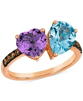 Le Vian Blue Topaz (2 ct. t.w.), Amethyst (1-1/4 ct. t.w.) & Chocolate Diamond (1/5 ct. t.w.) Ring in 14k Rose Gold