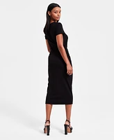 Bar Iii Women's Ruched Short-Sleeve Midi Dress, Exclusively at Macy's