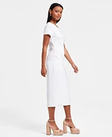 Bar Iii Women's Ruched Short-Sleeve Midi Dress, Exclusively at Macy's