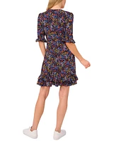 CeCe Women's V-Neck Ruffled Ditsy-Print Shift Dress