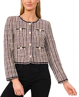 CeCe Women's Collarless Patch Pocket Tweed Jacket