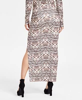 Bar Iii Women's Printed Knit Crepe Side-Slit Maxi Skirt, Exclusively at Macy's