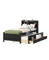 Streamdale Furniture Twin Size Bed with Usb, Led Light, Bookcase, Trundle, and Storage