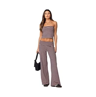 Edikted Womens Lilah Striped Fold Over Pants