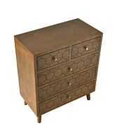 Streamdale Furniture Handcrafted Accent Drawer with Abstract Carvings - 5 Drawers - Natural Wood Veneer