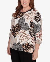 Alfred Dunner Plus Romancing the Stone Animal Print Hearts Top