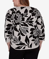 Alfred Dunner Plus Romancing the Stone Floral Jacquard Crew Neck Sweater