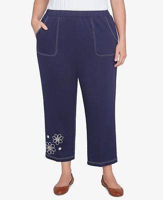 Alfred Dunner Plus Size Block Island French Terry Daisy Ankle Pants