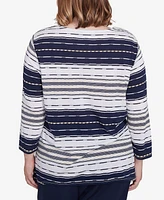 Alfred Dunner Plus Block Island Spliced Stripe Crew Neck Textured Top