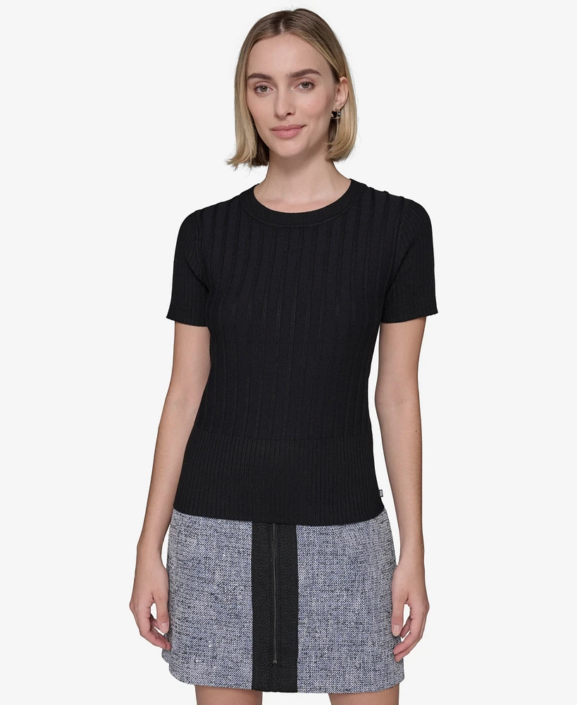 Karl Lagerfeld Paris Women's Ribbed Short-Sleeve Sweater