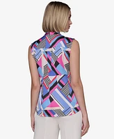 Karl Lagerfeld Paris Women's Crepe Geo-Print Tie-Neck Blouse