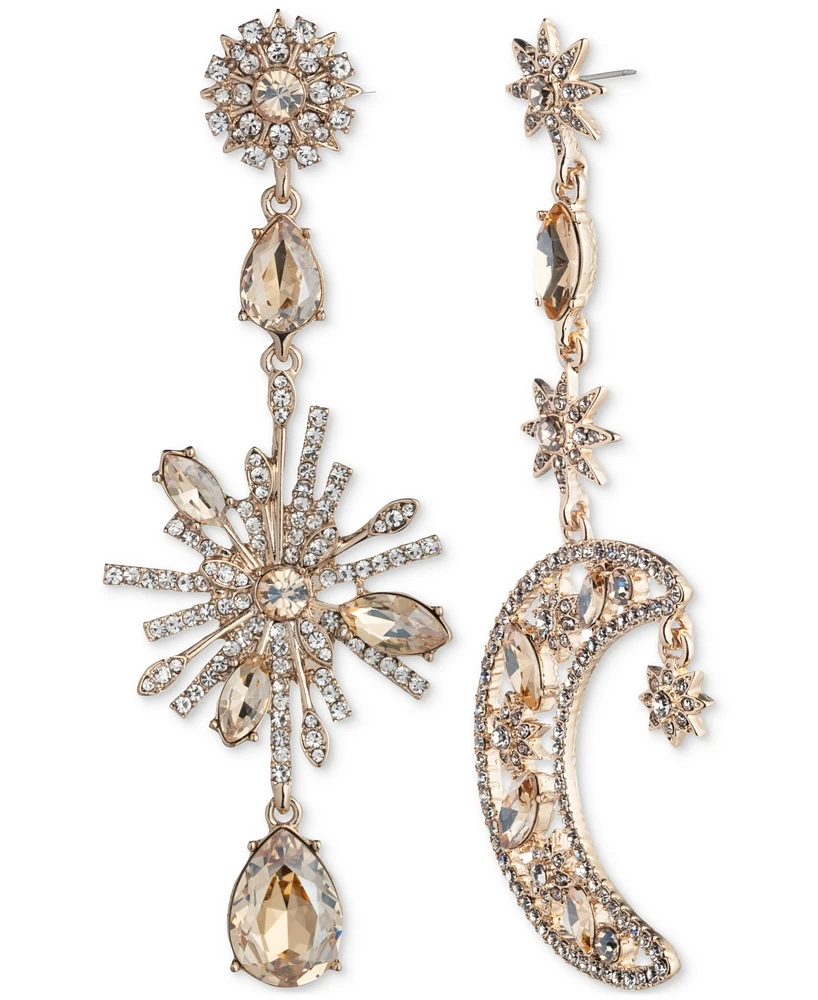 Marchesa Gold-Tone Crystal Celestial Motif Mismatch Drop Earrings