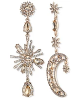 Marchesa Gold-Tone Crystal Celestial Motif Mismatch Drop Earrings