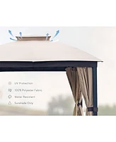 Streamdale Furniture 10X10FT Softtop Metal Gazebo with Mosquito Net&Sunshade Curtains, Sturdy Heavy Duty Double Roof Canopy, Galvanized Steel Design O