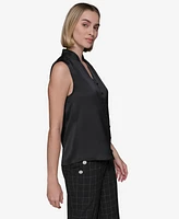 Karl Lagerfeld Paris Women's Sleeveless Mandarin-Collar Blouse