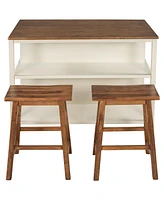 Streamdale Furniture Solid Wood Rustic 3-Piece 45 Stationary Kitchen Island Set With 2 Seatings, Rubberwood