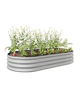 Streamdale Furniture Raised Garden Bed Outdoor, Oval Large Metal Raised Planter Bed for Plants, Vegetables, and Flowers - Silver