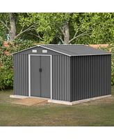 Streamdale Furniture Spacious All-Weather 10x8 Galvanized Steel Storage Shed with Sliding Doors