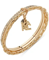 Karl Lagerfeld Paris Two-Tone Crystal Disco Ball & Logo Charm Triple-Row Bangle Bracelet