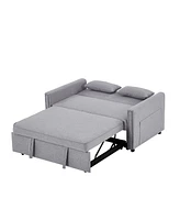 Streamdale Furniture Linen Loveseat Sleeper with Pull-Out Bed & Pillows