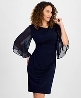 Connected Petite Cowlneck Cape-Sleeve Sheath Dress
