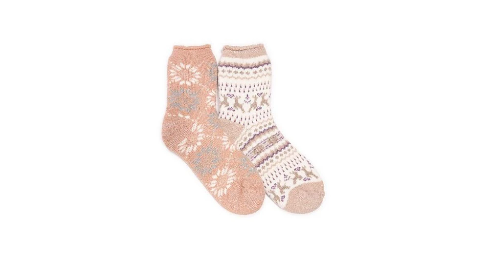 Muk Luks Women's 2 Pair Pack Heat Retainer Crew Socks