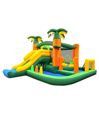 Gouun 8-in-1 Tropical Inflatable Bounce Castle with 2 Ball Pits Slide and Tunnel Without Blower