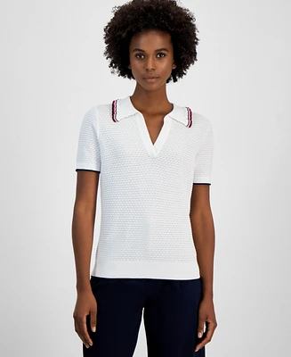 Tommy Hilfiger Women's Cotton Global-Tipped Short-Sleeve Polo Sweater