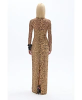 Nocturne Women's Leopard Print Long Sleeve Dress - Multi