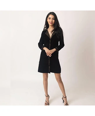 Raas Women's Black Velvet Embellished Blazer Dress