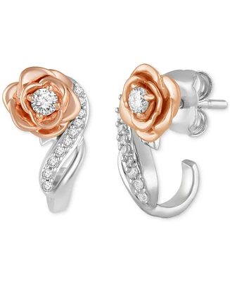 Disney Enchanted Vault Diamond Belle Rose Curved Drop Earrings (1/10 ct. t.w.) in Sterling Silver & 14k Rose Gold-Plate