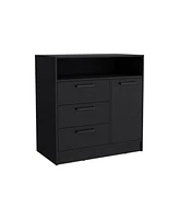 Depot E-Shop Lizton Dresser with Spacious 3-Drawer and Single-Door Storage Cabinet, Black