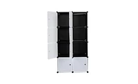 Slickblue 8 Cube Organizer Stackable Plastic Cube Storage Shelves Design Multifunctional Modular Closet Cabinet with Hanging Rod White Doors and Black