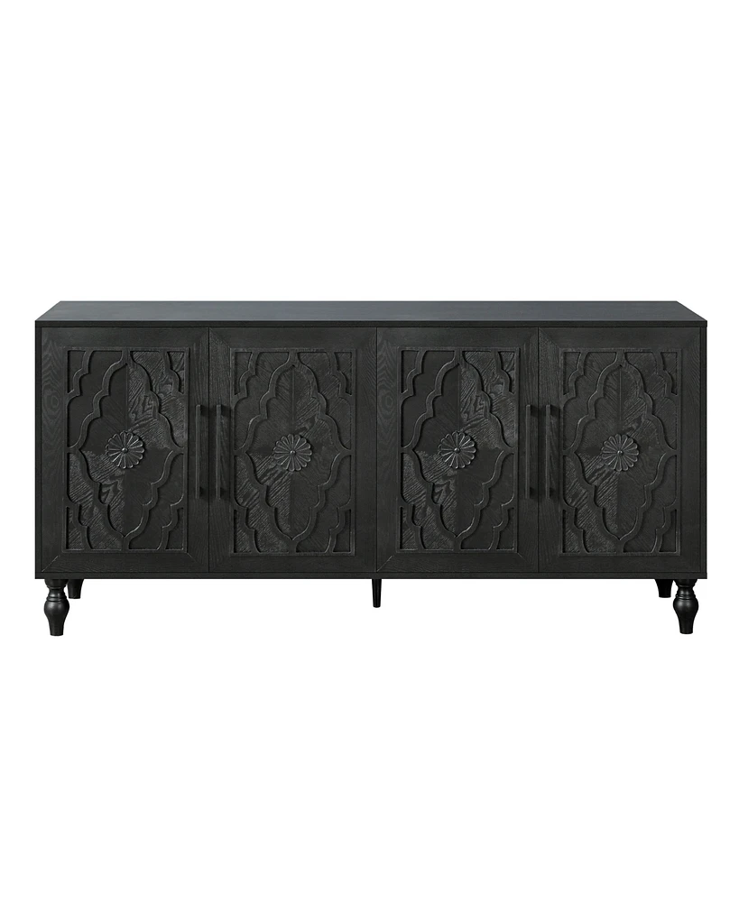 Slickblue Black Storage Cabinet With Carved Door Design