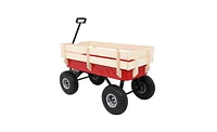 Slickblue Garden Wagon with Iron Frame and Wood Panels, Four-Wheel Design for Outdoor Gardening