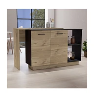 Creta Kitchen Island, Double Door Cabinets, Two External Shelves, Three White / Light Oak
