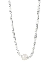 Grown With Love Cultured Freshwater Pearl (8mm) & Lab-Grown Diamond (2-3/4 ct. t.w.) Collar Necklace in 14k White Gold, 16 + 2" extender