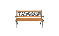 Slickblue 49" Garden Bench with Rose Style Back Hardwood and Cast Iron Patio Love Seat