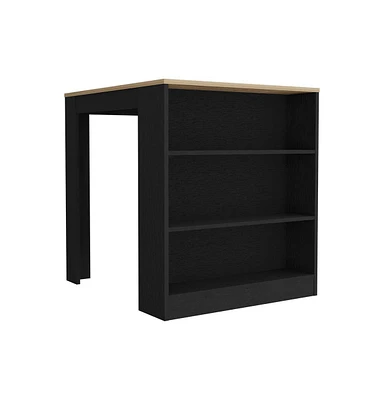 Milos Kitchen Island Table, Two Legs, Three Side Shelves, White / Pine