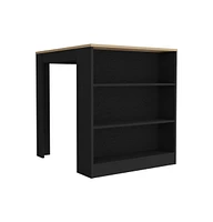 Milos Kitchen Island Table, Two Legs, Three Side Shelves, White / Pine