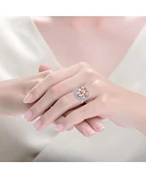 Genevive Sterling Silver Two-Tone with Clear Cubic Zirconia Cocktail Ring-White Gold Plated and 18k Rose Gold Plated