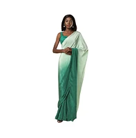 One Minute Saree Petite Cerah Green & Mint Ombre Satin Ready to Wear Sari