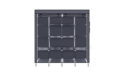 Slickblue 67" Portable Wardrobe Storage Rack with 12 Shelves and 4 Side Pockets for Organized Clothes Storage